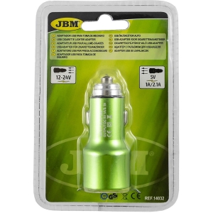 2XUSB ADAPTER 12/24V SIGARETI SÜÜTAJASSE 1,0A/2,1A JBM