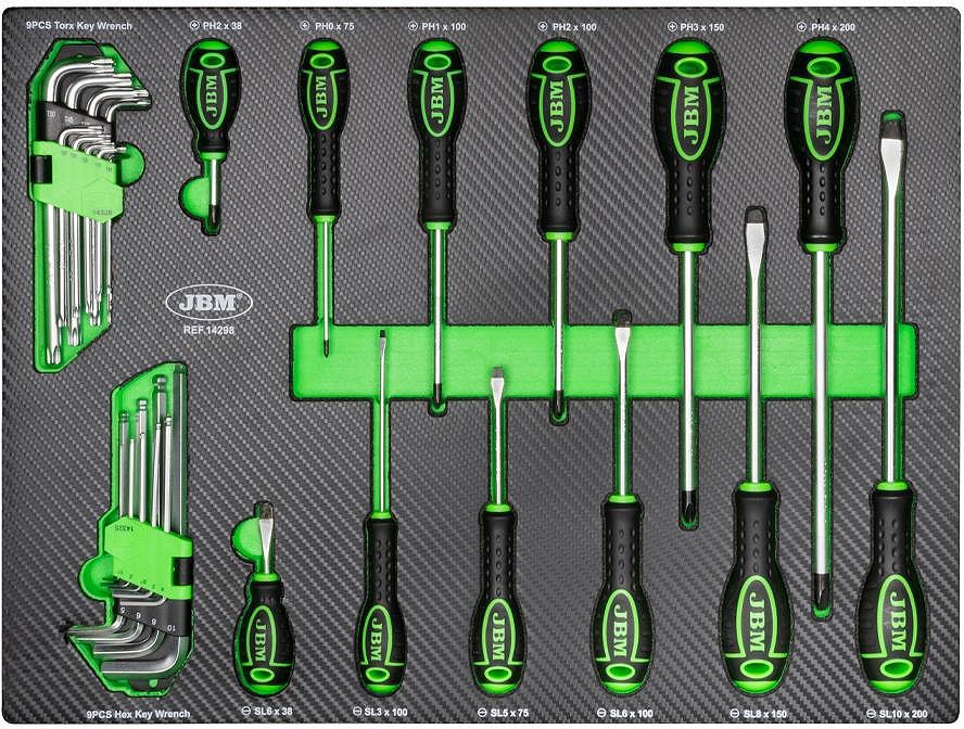 30-OS. KRUVIKEERAJATE JA L-TORX/L-KUUSKANT KOMPLEKT PU-PANEELIS JBM