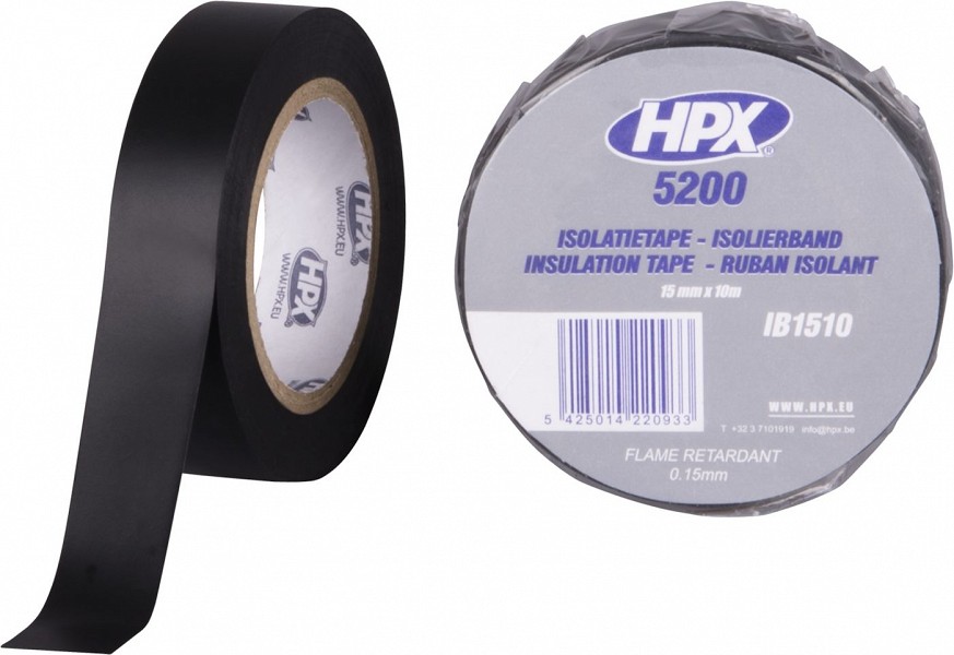 PVC ELEKTRIKU TEIP 5200 15MM/10M MUST ISOLEER HPX