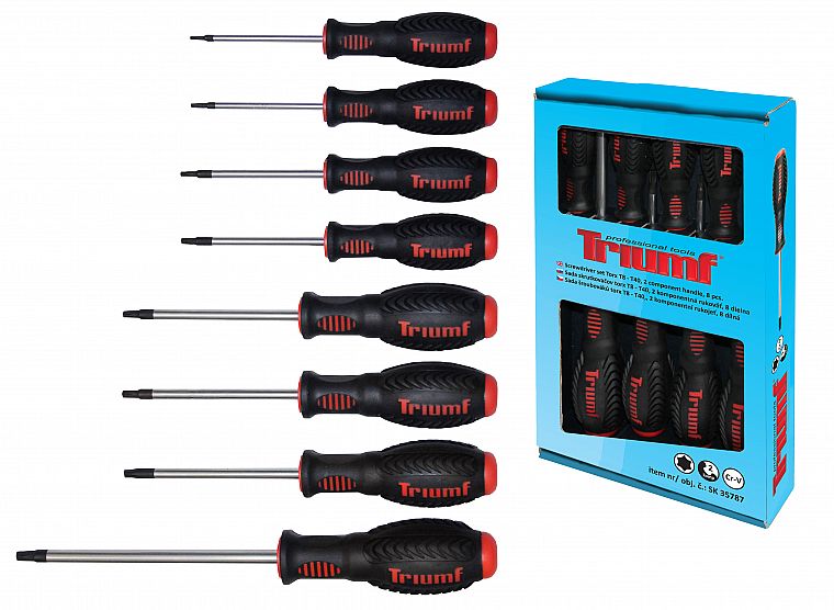 8-OS. TORX KRUVIKEERAJATE KOMPLEKT T8-T40, TORX KRUVIKEERAJA PIKK T15X300MM, 2K-NONSLIP, PAPPKARP TRIUMF