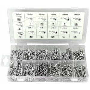 550-OS. KRUVIDE KOMPLEKT (FAASITUD PEA) TSINGITUD 2,8-4,8MM ERI PIKKUSED JBM