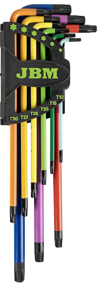 9-OS. L-TORX AVAGA KOMPL. T10-T50, VÄRVILINE+FOSFAADITUD, S2 TERAS JBM
