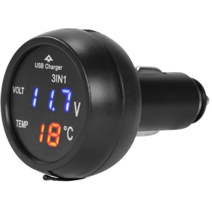 VOLTMEETER + TERMOMEETER + USB LAADIJA 2,1A 12/24V CARMOTION