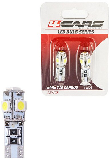 12V T10 LED PIRN W5W CANBUS VALGE BLISTER 2TK 4CARS