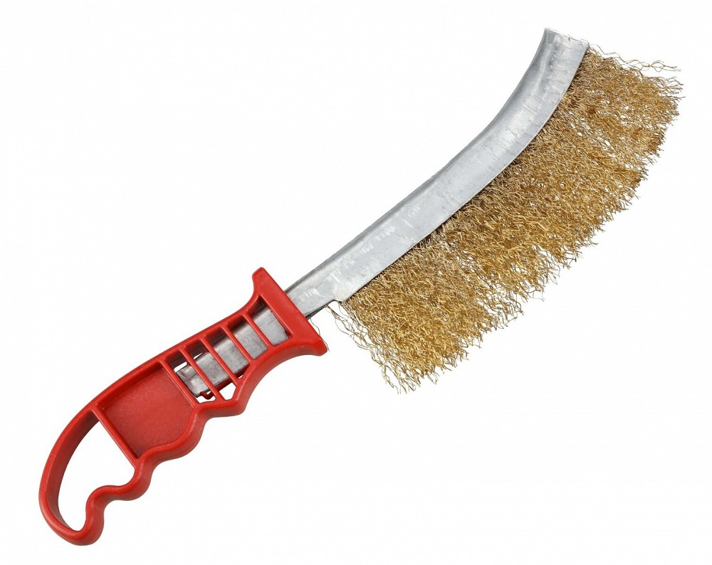 PLASTKÄEPIDEMEGA KÄSIHARI MESSINGHARJASTEGA (VELGEDE PUHASTAMISEKS), 270MM