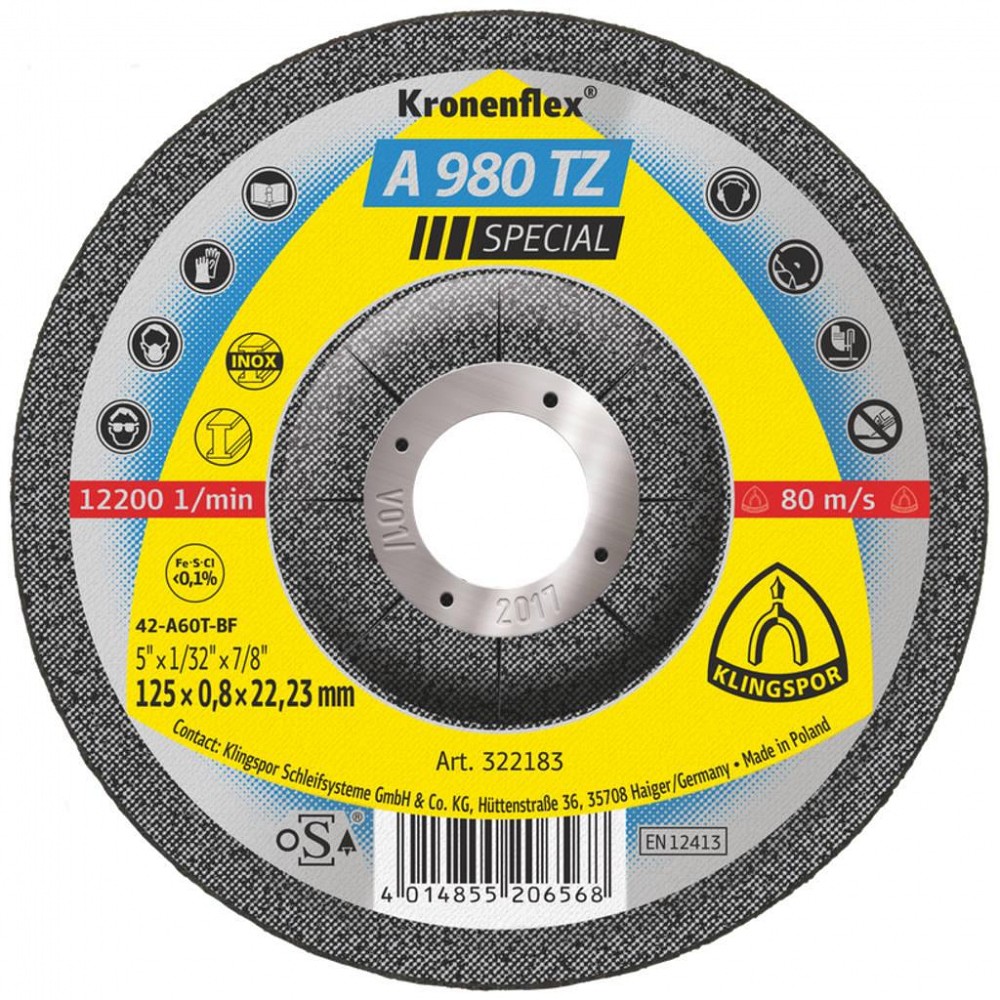 LÕIKEKETAS 125X0,8X22,23MM NÕGUS "KRONENFLEX" A980TZ, RST/METALL KLINGSPOR