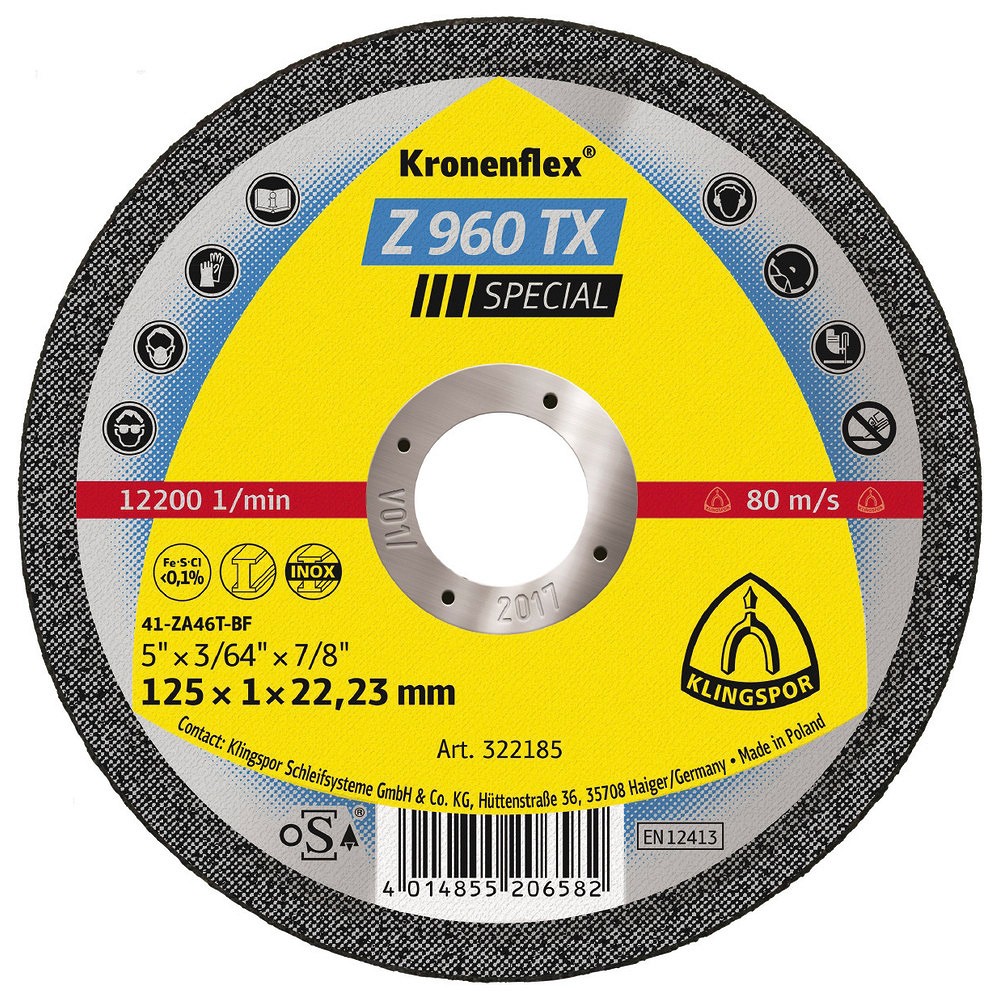 LÕIKEKETAS 125X1X22,23MM "KRONENFLEX" Z960TX, RST/METALL KLINGSPOR