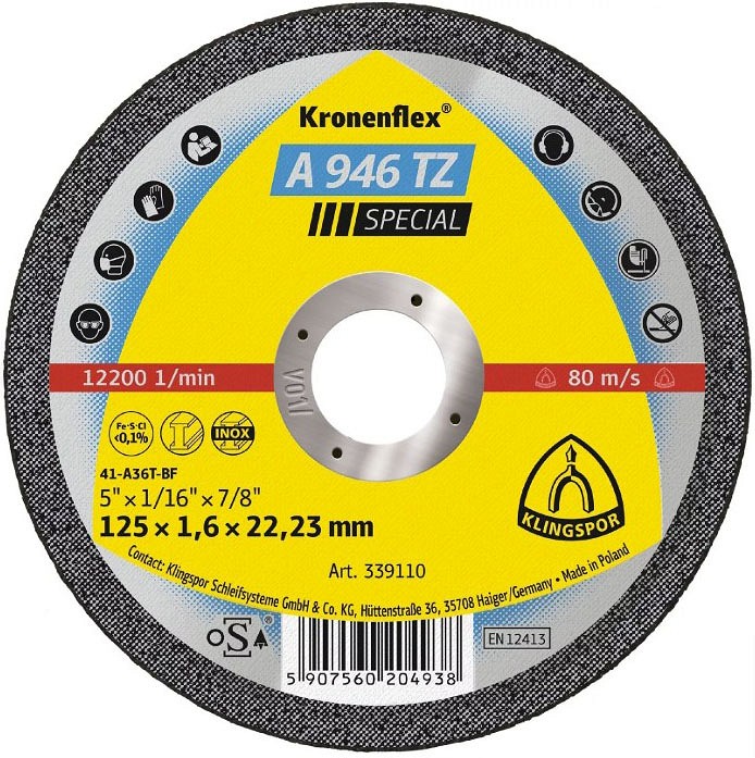 LÕIKEKETAS 125X1,6X22,23MM "KRONENFLEX" A946TZ, RST/METALL KLINGSPOR