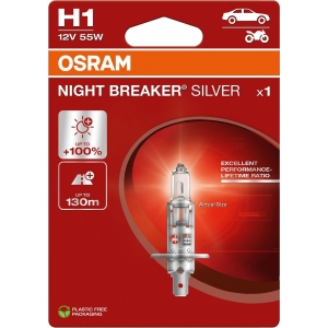 12V H1 PIRN 55W P14,5S NIGHT BREAKER SILVER +100% BLISTER 1TK OSRAM