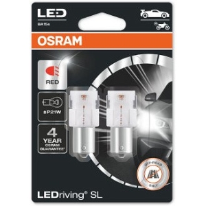 12V BA15S LED PIRN 1,4W P21W PUNANE LEDRIVING SL BLISTER 2TK OSRAM