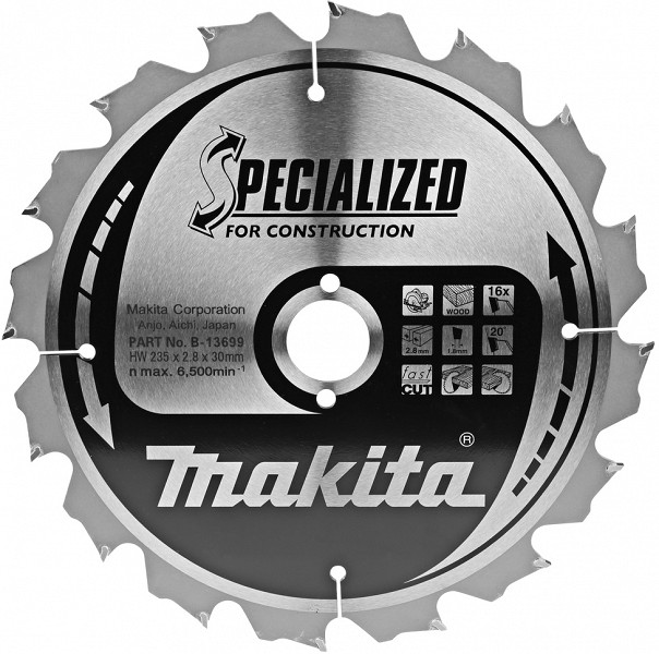 SAEKETAS 235X30X2.8MM 16T 20° RISTI-PIKI. FAST CUT. CONSTRUCTION. NAELTEGA PUIT. BET.PUIT MAKITA